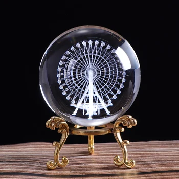 60 mm Kristalno Wheel Loptu 3D Lasersko Graviranje Minijaturni Model Opseg Kristal Obrt Globus za Ukras Kuće Ukras Poklon