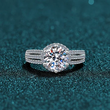 ANZIW 925 Sterling Srebra Муассанит s Dijamantom 2,0 karat Luksuzno Zaručnički prsten Halo Za Žene Nakit Darove