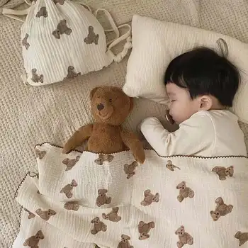 Ins Nova dječja deka za zagrljaje od čistog pamuka s punim po cijeloj površini Medvjeda Živo double марлевое deka Za zagrljaje Tanku deku za Bebe, posteljina,
