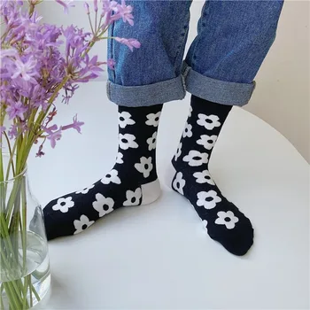 Korejski moda s cvjetnim ispis Ženske čarape, pamuk, prozračna Harajuku Vintage Ulični odjeća Duga čarapa Japanski Kawai Slatka cijele čarapa