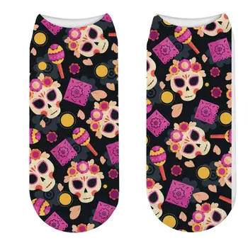 Kreativna lubanje sa šarenim uzorkom Kratke čarape Harajuku Meksički čarape s lubanjom na gležnjevima Zabavne pop-sretan čarape Sretne žene Sox Za poklon