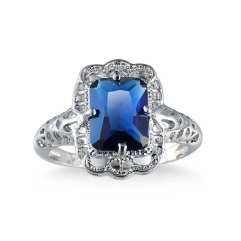 Ženska Princeza Cut AAA, Stvorena prsten s Plavim сапфиром, Originalni Srebrni privjesci 925 sterling, Vjenčani nakit prstenje za žene, Dubi